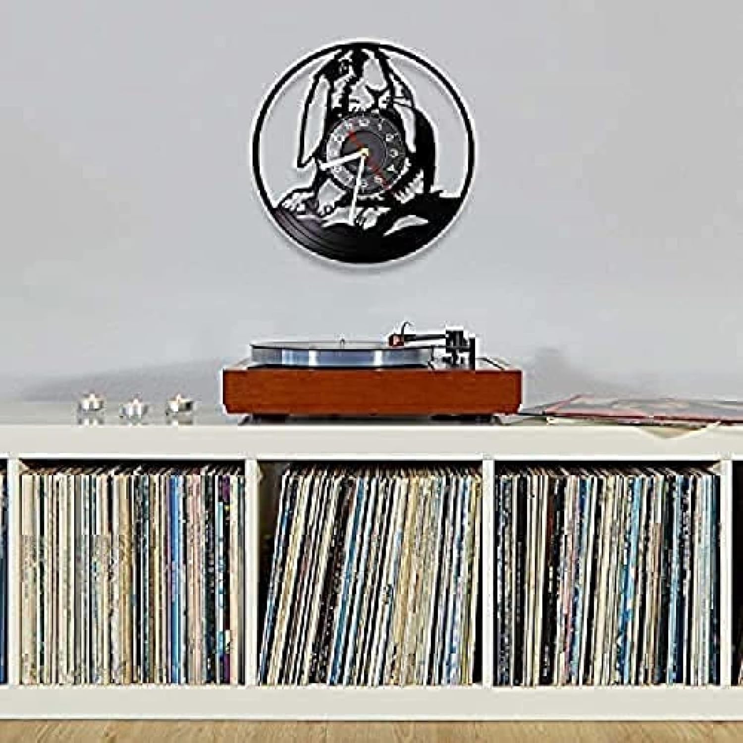 Wall Clock Battery Operated Silent Non-Ticking 12 Inch Rabbit Vinyl Record Wall Clock Bunny Coniglio Slient Wall Watch Nature Lover Themed Nursery Kids Room Animal Hare Easter Decor