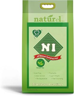 N1 NatureLife Tofu Cat Litter 8L/2.85kg - Natural, Biodegradable, Clumping, and Odor-Control Plant-Based Cat Litter Made from Soybean Residue - Environmentally-Friendly, Low-Tracking, and Hypoallergenic Vegan Cat Litter (Green Tea)