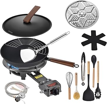 ARC Outdoor Propane Stove, 13 Single Burner and Carbon Steel Wok, Portable Propane Burner With Adjustable Regulator And Stainless Steel Hose, Great For Outdoor Wok Cooking