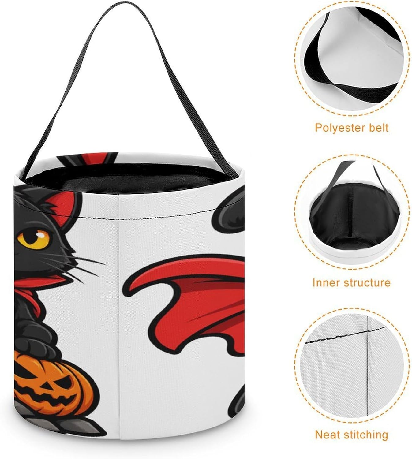 Puffing Pumpkin Halloween Trick Or Treat Bucket Candy Tote Hand‑held Pouch for Cosplay Theme Party Gift Storage image 4