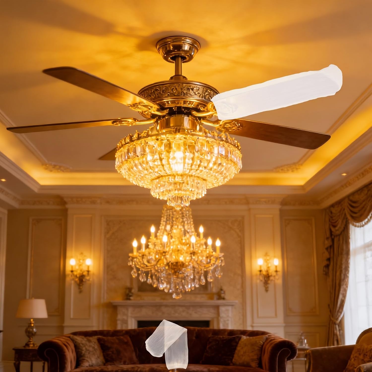 15pcs Reusable Ceiling Fan Blade Dust Cover, White Nylon Spandex