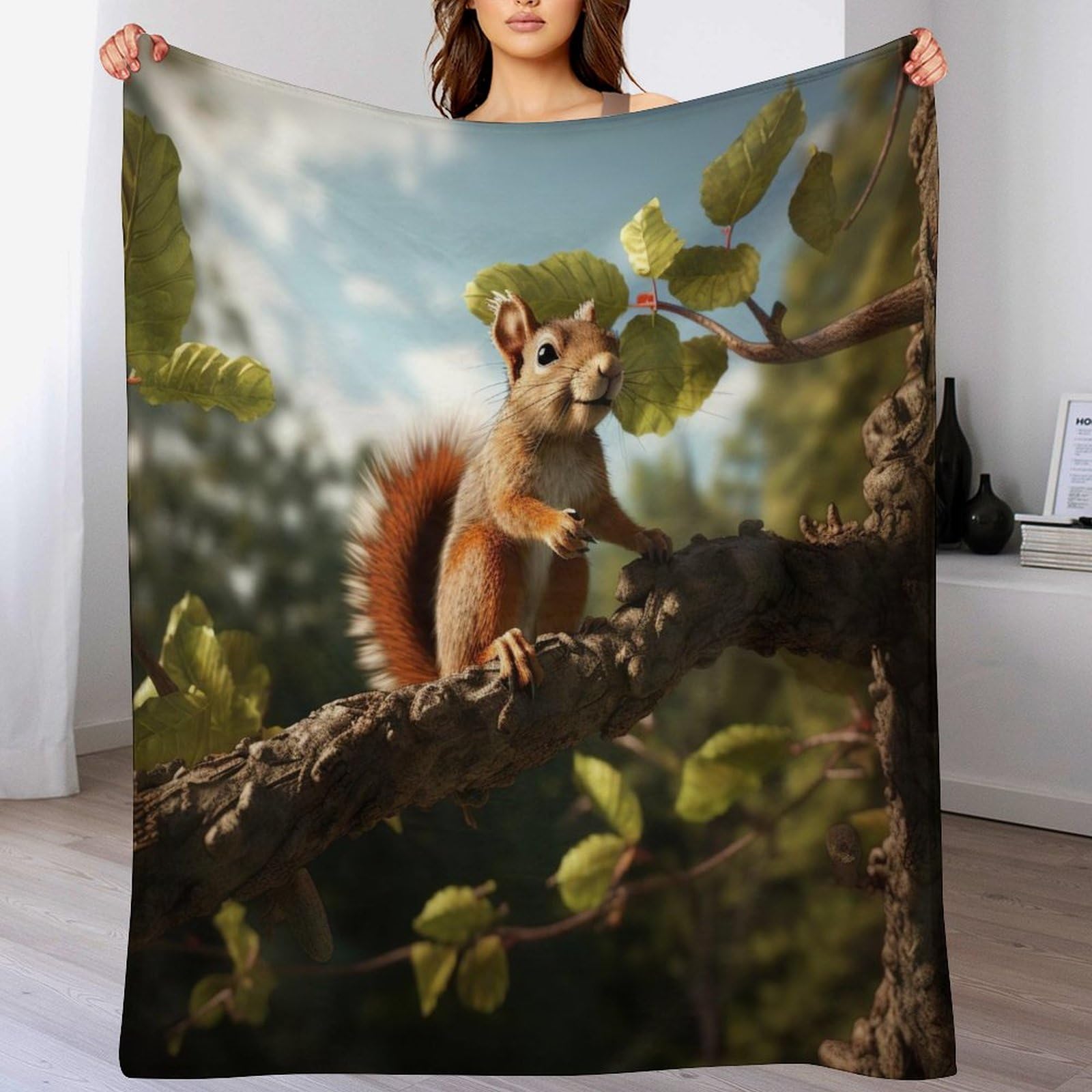 Plaid polaire canapé écureuil en flanelle 150x200cm pour lit et voyage