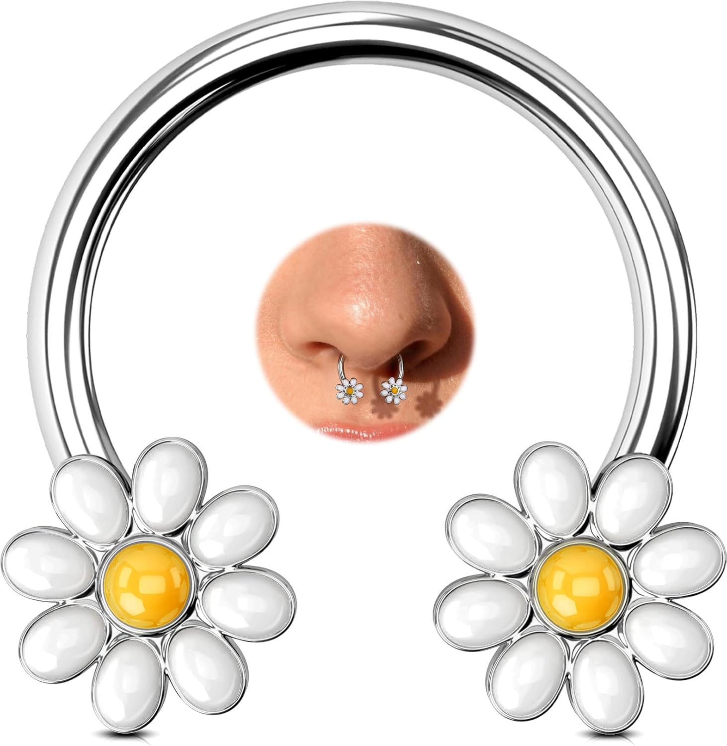 OUFER 16G 10mm Daisy Septum Ring, Floral Daith Piercing Jewelry