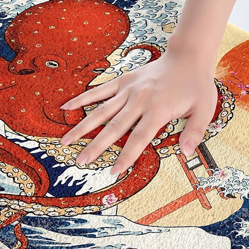 Miniatura 4 de Alfombra de baño con diseño de flor de cerezo, alfombra de tentáculos de pulpo, 16 x 24 pulgadas, alfombra de baño con olas de mar japonesas,