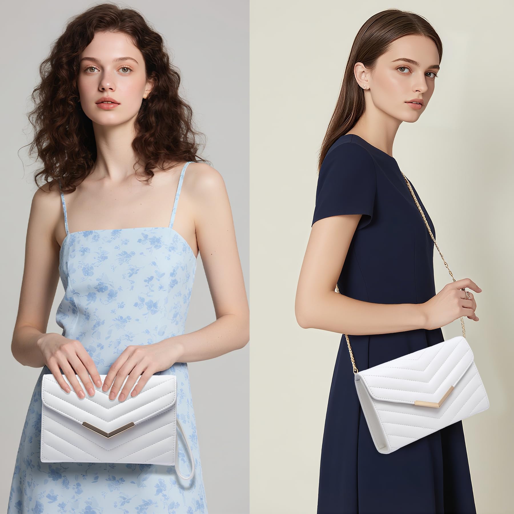 Larcenciel Pochettes et Clutches Femme avec Poignet – Sac à Main Enveloppe Élégant en Cuir avec Chaîne pour Mariage, Fête