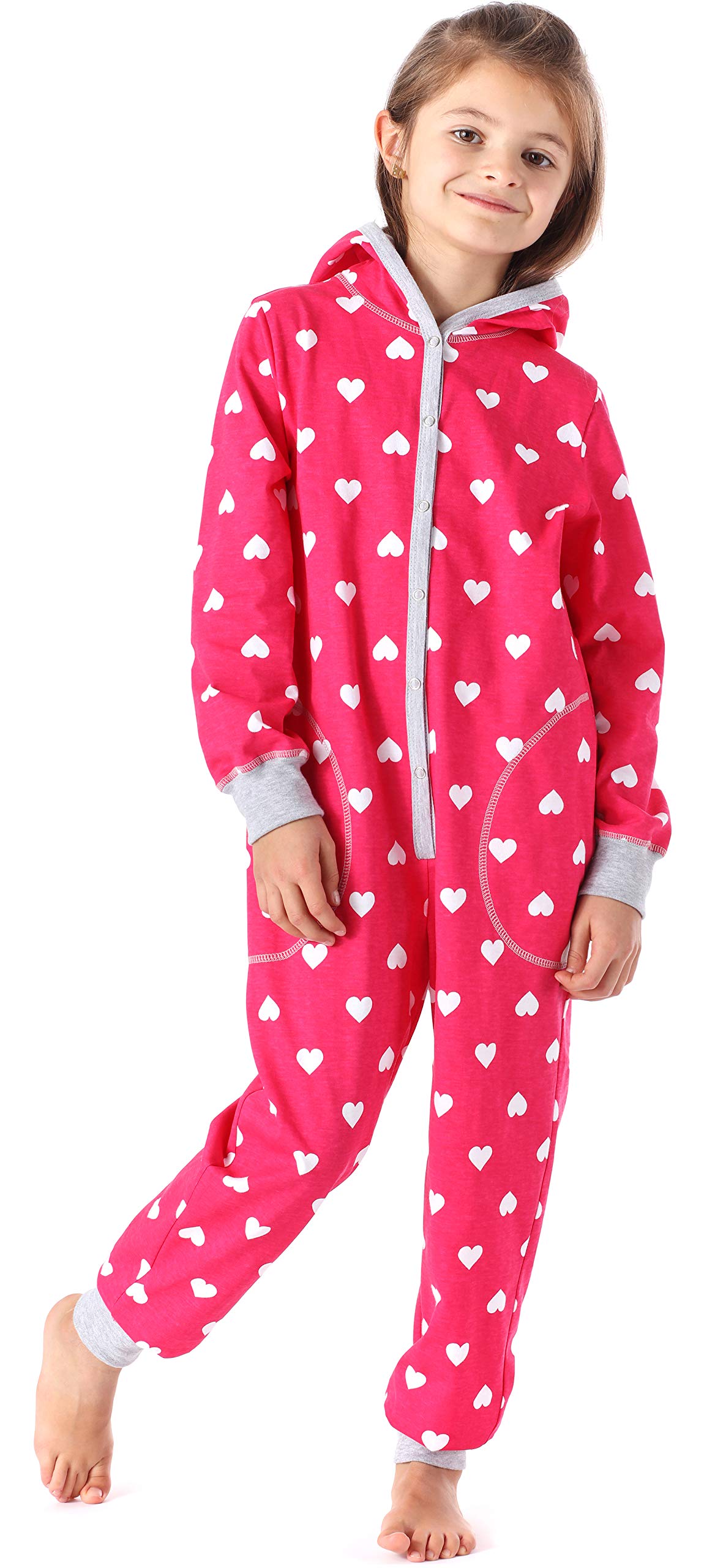 Merry Style Girls Pink Hearts Sleeping Romper With Hood Ms10-223 (Pinkhearts, 158-164)