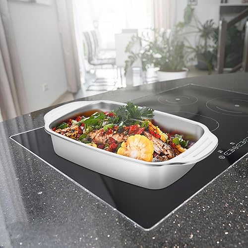 Miniatura 4 de Kichvoe Sartén rectangular de acero inoxidable con asa, bandeja de horno resistente, bandeja para hornear pasta, bandeja de galletas, bandeja para