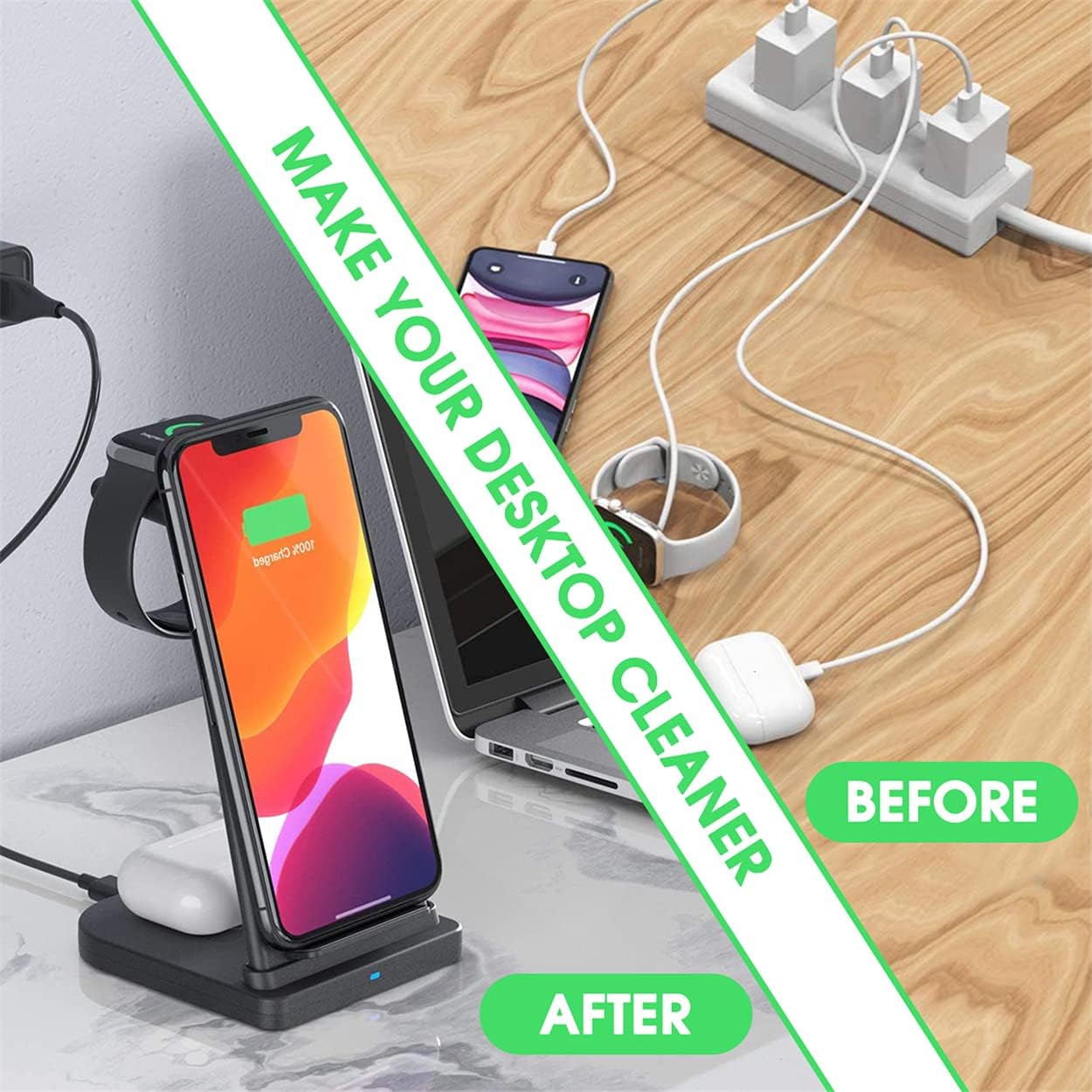 Review Discount 3 in 1 Wireless Charging Station Apple,WEIERJIA 2021 Upgraded Qi-Certified Fast Wireless Charger for Apple Products Compatible iPhone 12/11/Pro Max/X/XS/XR, IWatch AirPods Pro Samsung.
