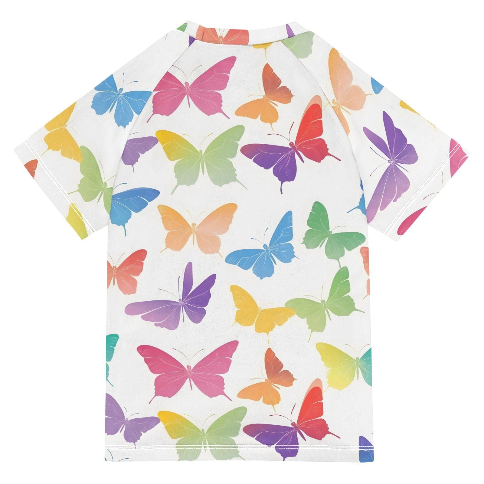 ALAZA Boys Swim Shirt Short Sleeve Rash Guard for Boys Girls UPF 50+ Corolful Butterfly White 9-10T