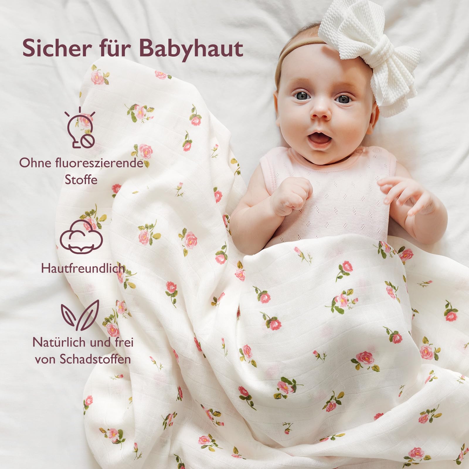 Momcozy Baby Pucktuch, Mulltuch 120 x 120cm 4er Set, Mullwindeln aus  Baumwolle und Bambus, Bio-Baumwolle Pucktuch Wickeltuch Baby Swaddle Decke,  ...