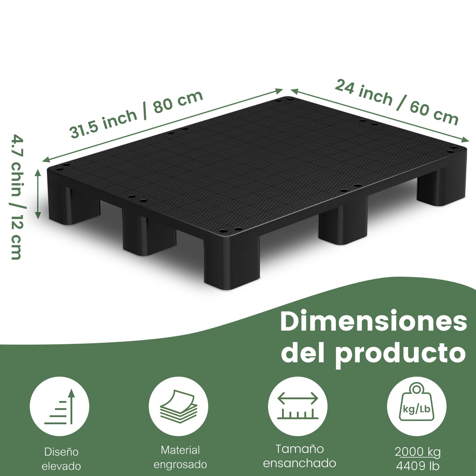 VigiFront Palets plastico, 80x60x12cm, Impermeable y Resistente a la Humedad, para Interior y Exterior, supermercados y almacene