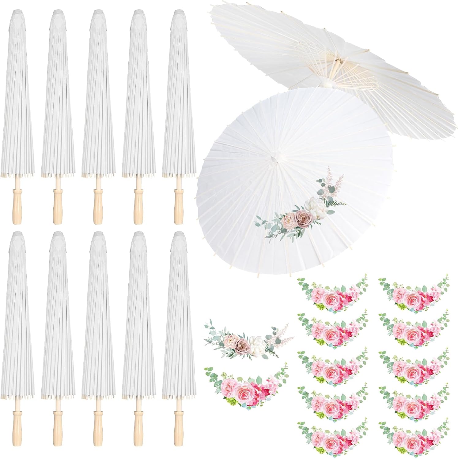 12 Pack 33 Inch Paper Umbrellas for Wedding, Paper Parasol