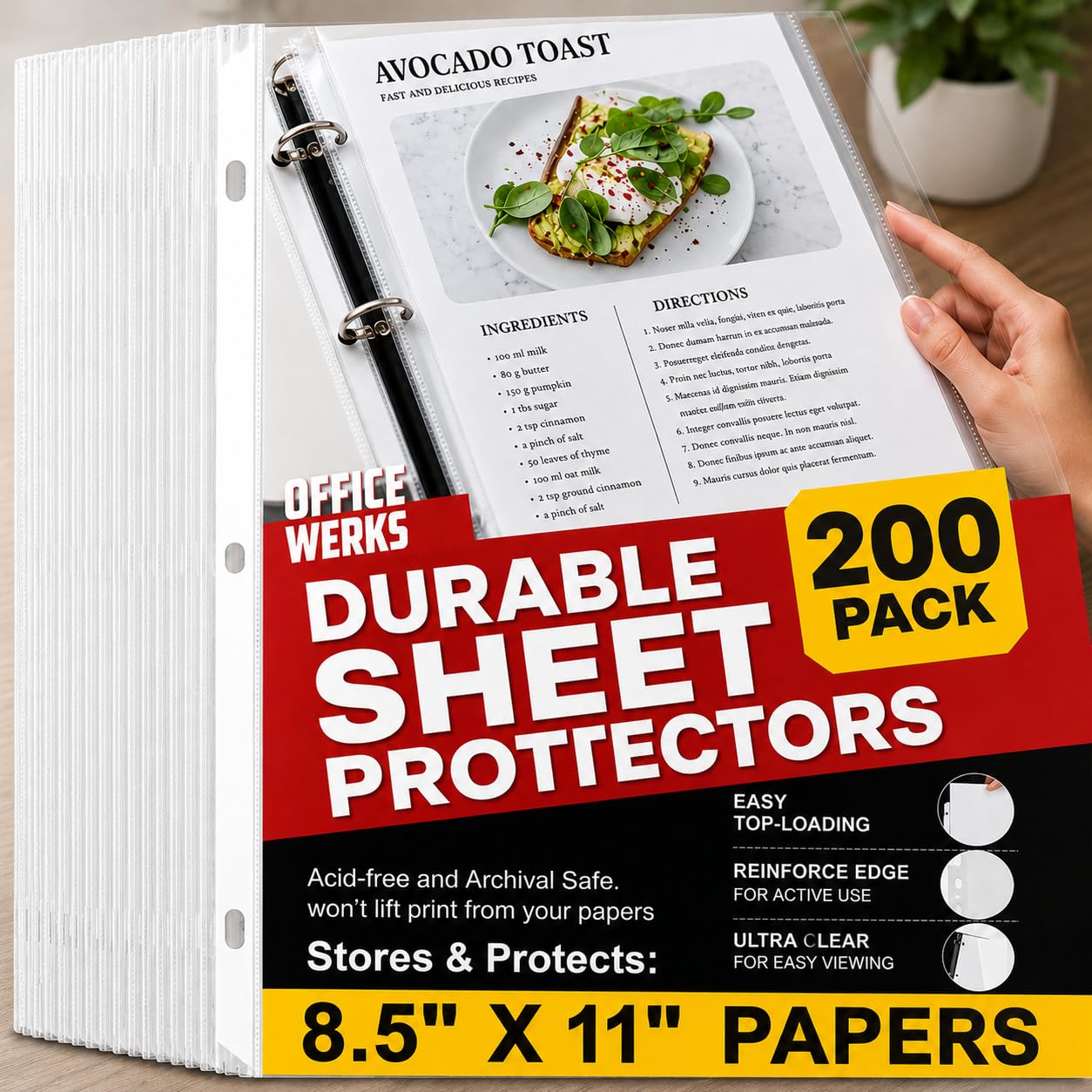 Clear Sheet Protectors - 200 Pack, Reinforced Holes, 8.5 x 11 Inches, Acid Free