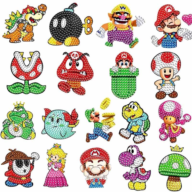 18 Pcs Kit Pegatina Cute Cartoon Game 5D Diamond Painting,Pegatinas de Diamond Painting Dibujos Animados,Pegatinas de Lindo Anime para Niños,Animal Diamond Painting Stickers para Adultos Principiantes