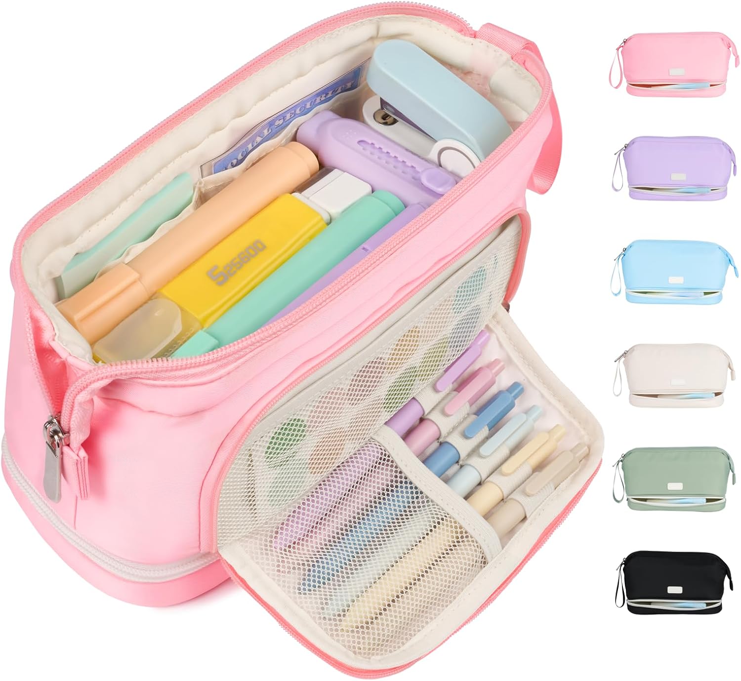 Product image of Sooez Big Pencil Case, Extra Large Pencils Pouch, Wide Opening Pen Bag Box with 6 Compartments, Store 200 Pens, Zipper Stationery Organizer, Cute Aesthetic School Supplies for Teen Girls Boys Women