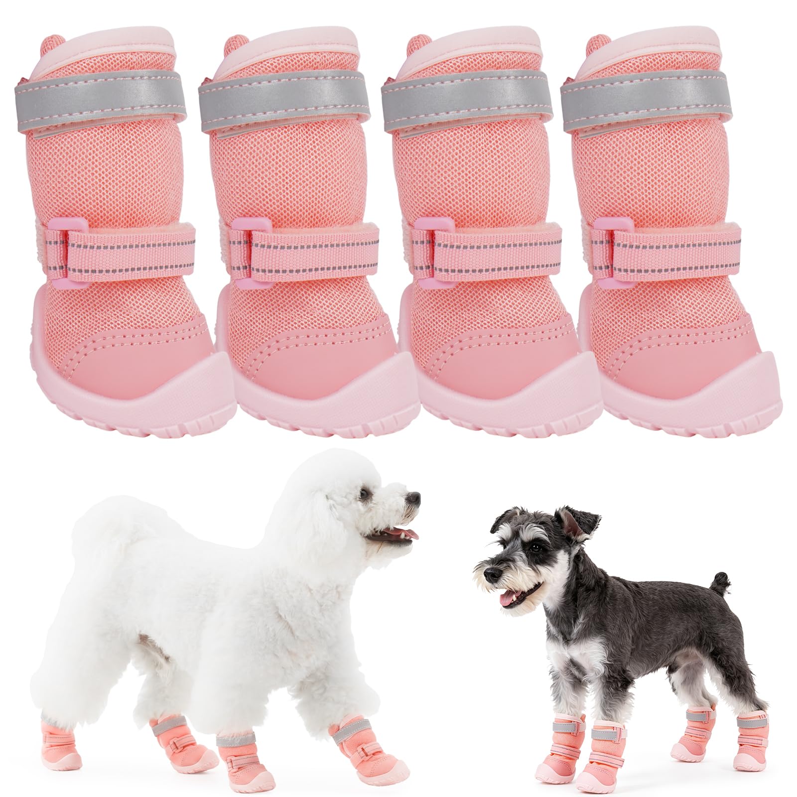DORA BRIDAL Dog Shoes for Small Dogs, 3D Mesh Breathable Dog Boots & Paw Protectors for Hot Pavement Summer, Rubber Sole Anti-Slip Dogs Booties for Winter Snow, Mud, Outdoor Walking