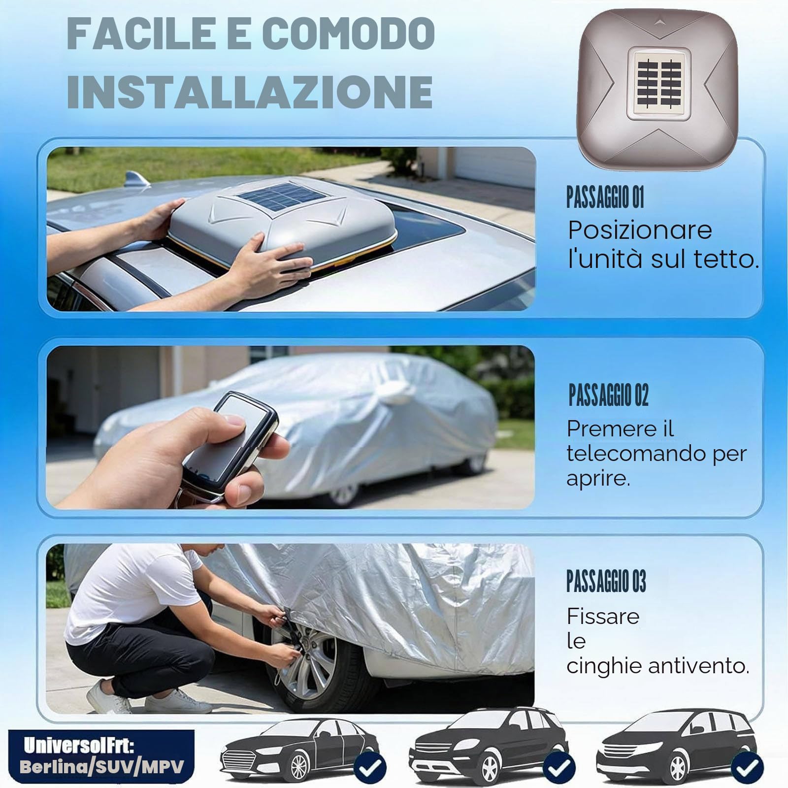 Telo Copriauto Retrattile Automatico Con Ricarica Solare – Telo Antigrandine per Auto Con Telecomando, Riparo Impermeabile per Tutte Le Stagioni, Allarme Antifurto per Suv E Berline Silver-YXL