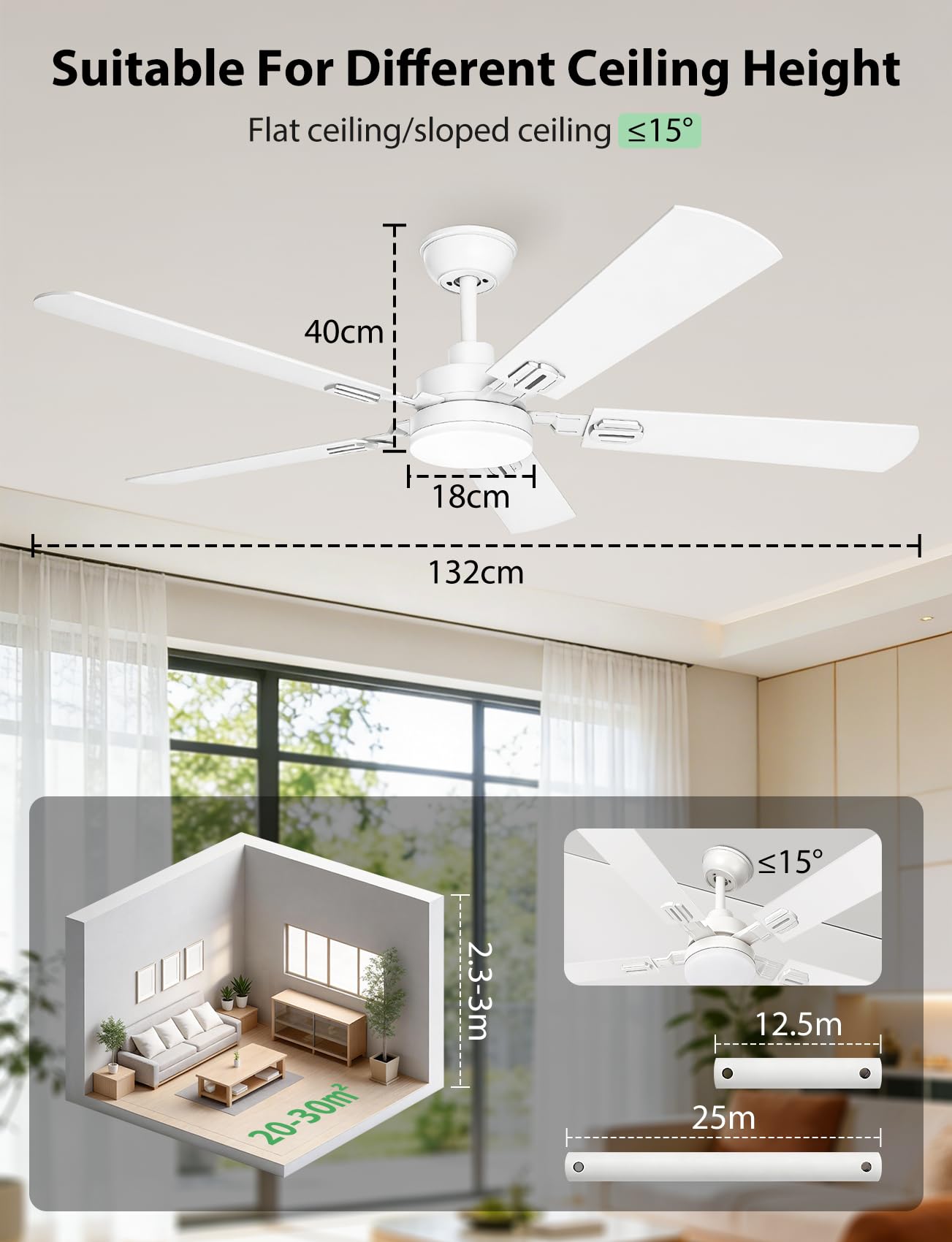 Aigostar Ventilador de Techo con Luz Silencioso 52″, Motor DC Reversible 33W, Mando a Distancia, 6 Velocidades, 3000K/4000K/6000K Regulable, Ideal para Dormitorio, Sala o Cocina. Ø132 cm
