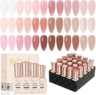 24 Pcs Jelly Nude Gel Nail Polish Set, Sheer Pink Colors Gel Polish Kit with Glossy & Matte Top Coat and Base Coat for Nail Art DIY Manicure and Pedicure at Home