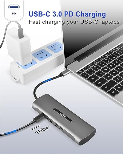 Miniatura 6 de Adaptador de concentrador USB C para MacBook Air, adaptador USB para MacBook - Estación de acoplamiento HDMI multipuerto 4K 7 en 1, Dongle para