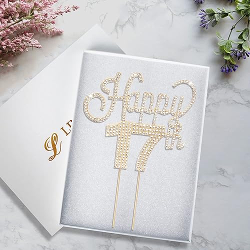 Miniatura 212 de LINGTEER Decoración de pastel de diamantes de imitación dorados para cumpleaños número 15 – Cheers to 15th Birthday Quince años de edad, decoración