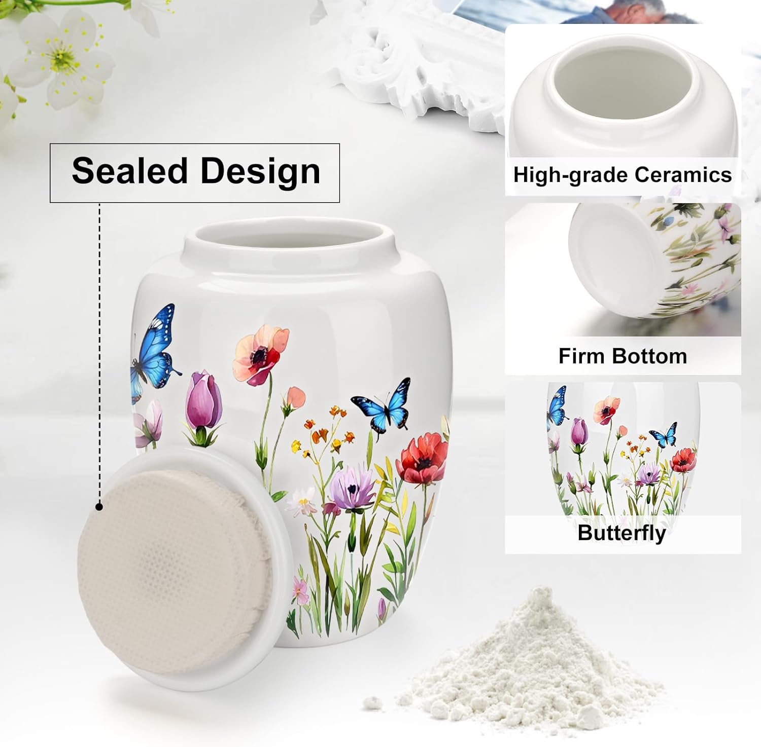 Small Cremation Urn for Human Ashes Ceramic Decorative Keepsake Memorial Urn for Burial Handcrafted Medium Funeral Urn for Adult Male Female