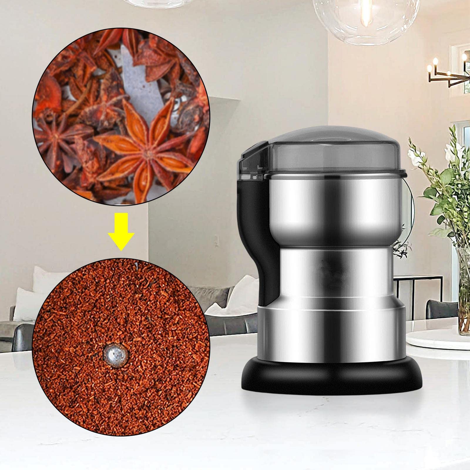 Fenteer Mahlen von Kaffeebohnen, elektrische Schleifmaschine aus Edelstahl 400 W, Multifunktions-Smash-Maschine für Erdnüsse, Gross