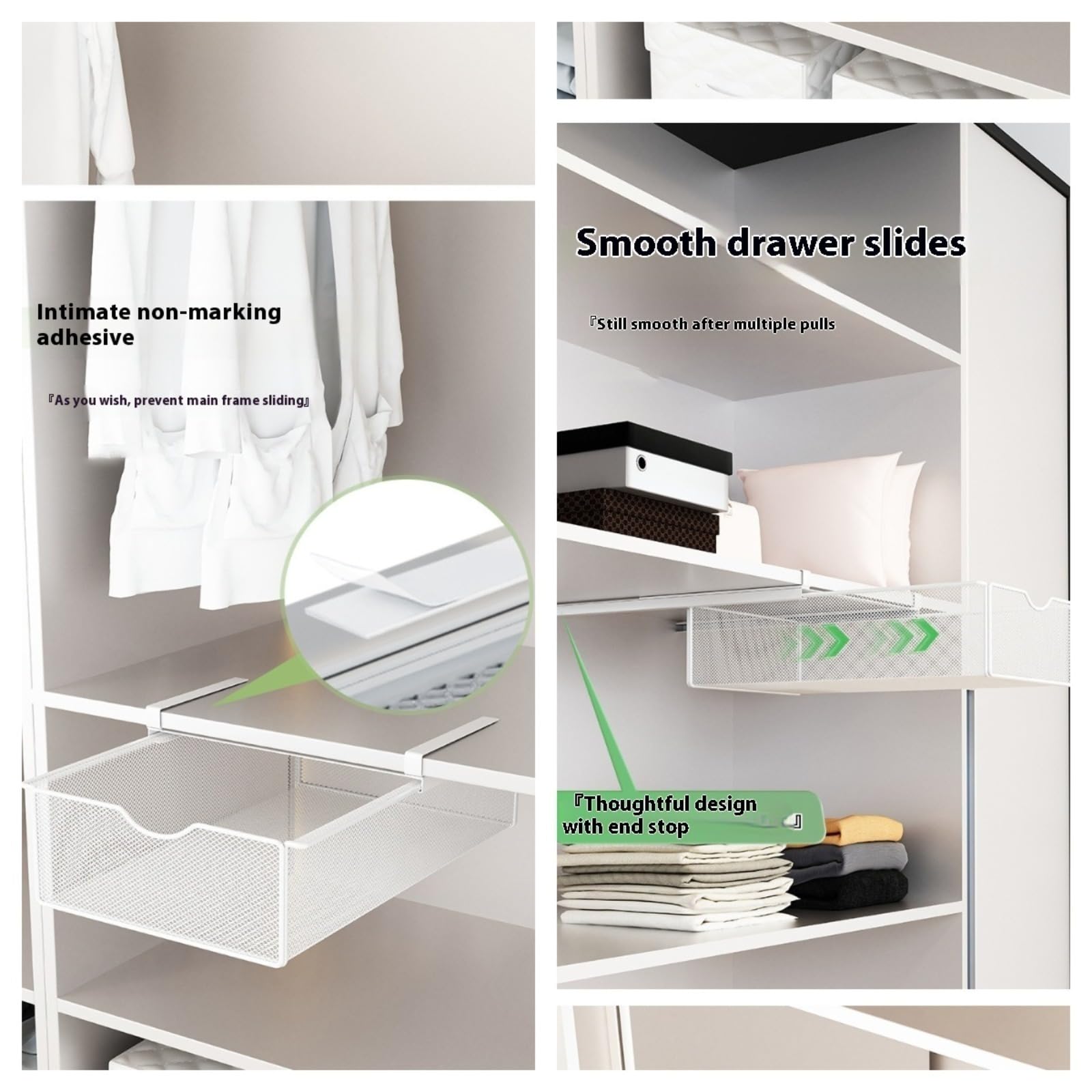 Panier en Fer à Tiroir Coulissant Suspendu, Panier de Rangement Coulissant sous Étagère, Organisateur de Rangement sous Armoire pour Chambre à Coucher/Comptoir/Armoire，4 styles disponibles