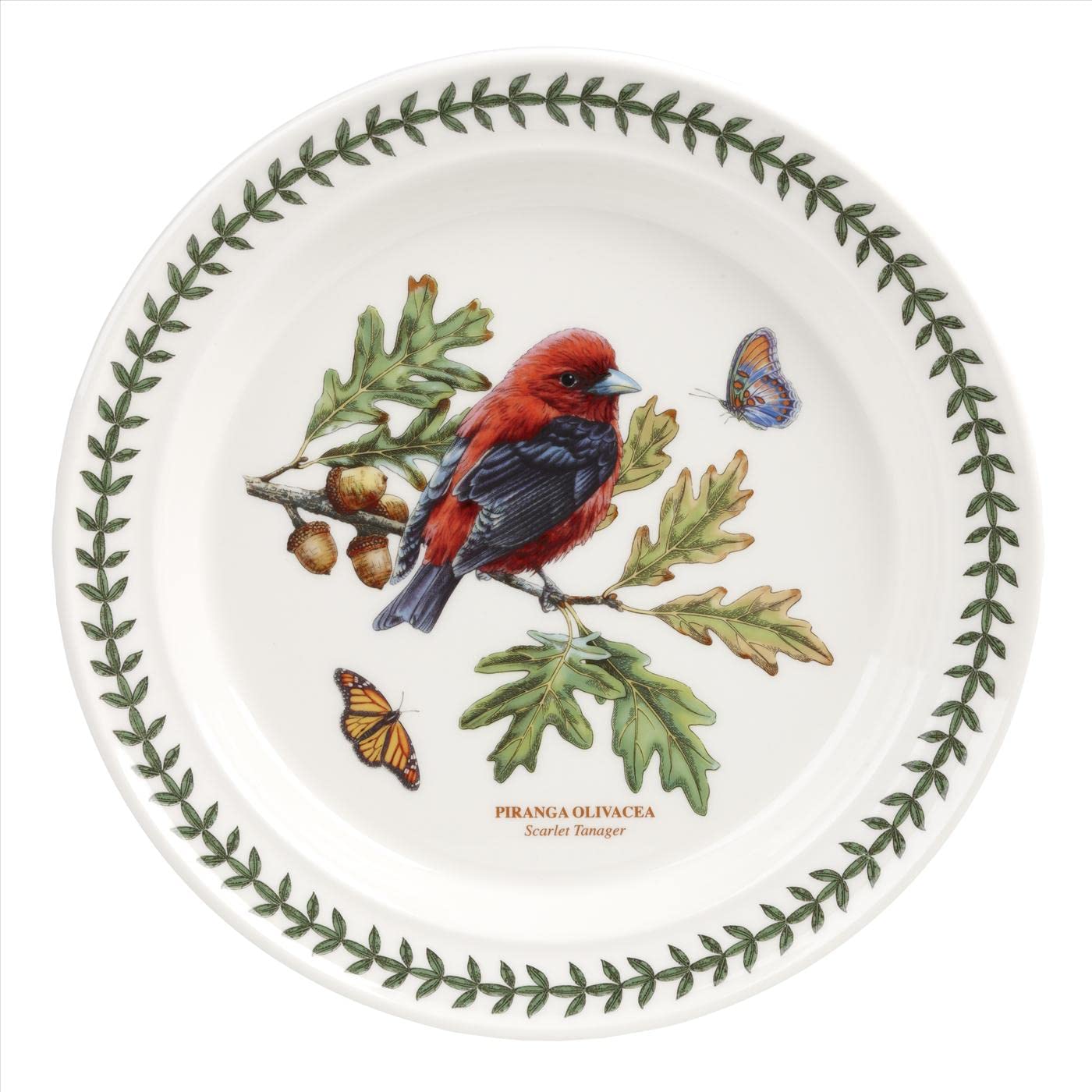 Portmeirion Botanic Garden Birds 8.5" Dinner Plate, Scarlet Tanager - Fine Earthenware Dinnerware, All Purpose Tableware Set - Dishwasher & Microwave Safe, Made in England