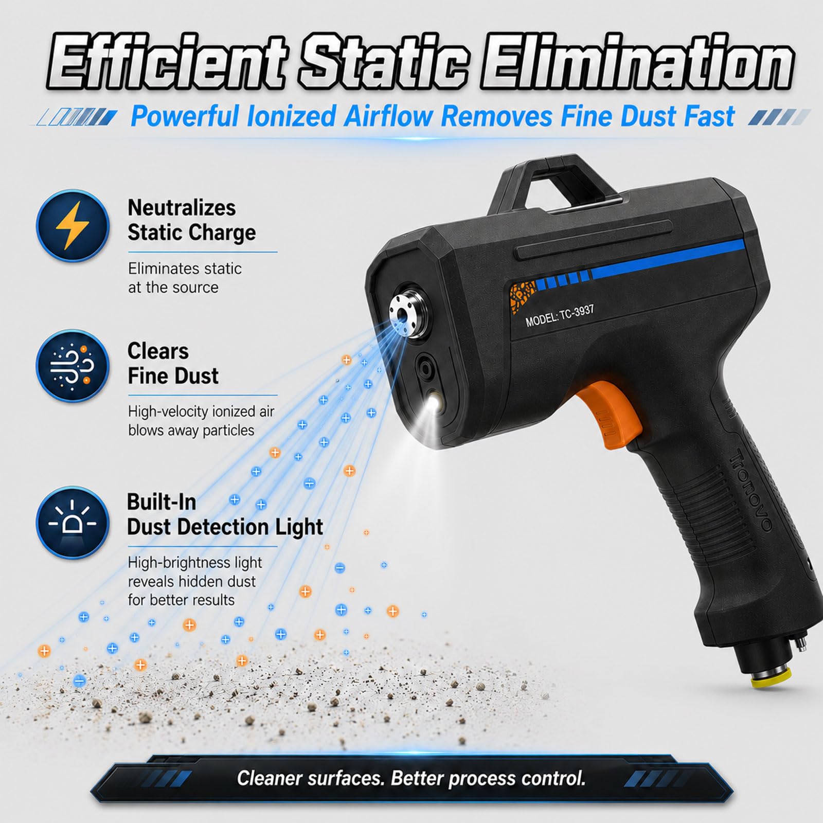 Ionizing Air Gun Anti Static Tool for Electronics Auto Parts z regulowanym przepływem i diodą LED Dust Light Igła ze stali nierdzewnej 24V Niskie napięcie Bezpieczny przemysłowy eliminator statyczny