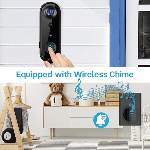 Miniatura 6 de Cámara de timbre de video inalámbrica, lente ultra gran angular para visión de cuerpo completo, detección de movimiento AI, conversación