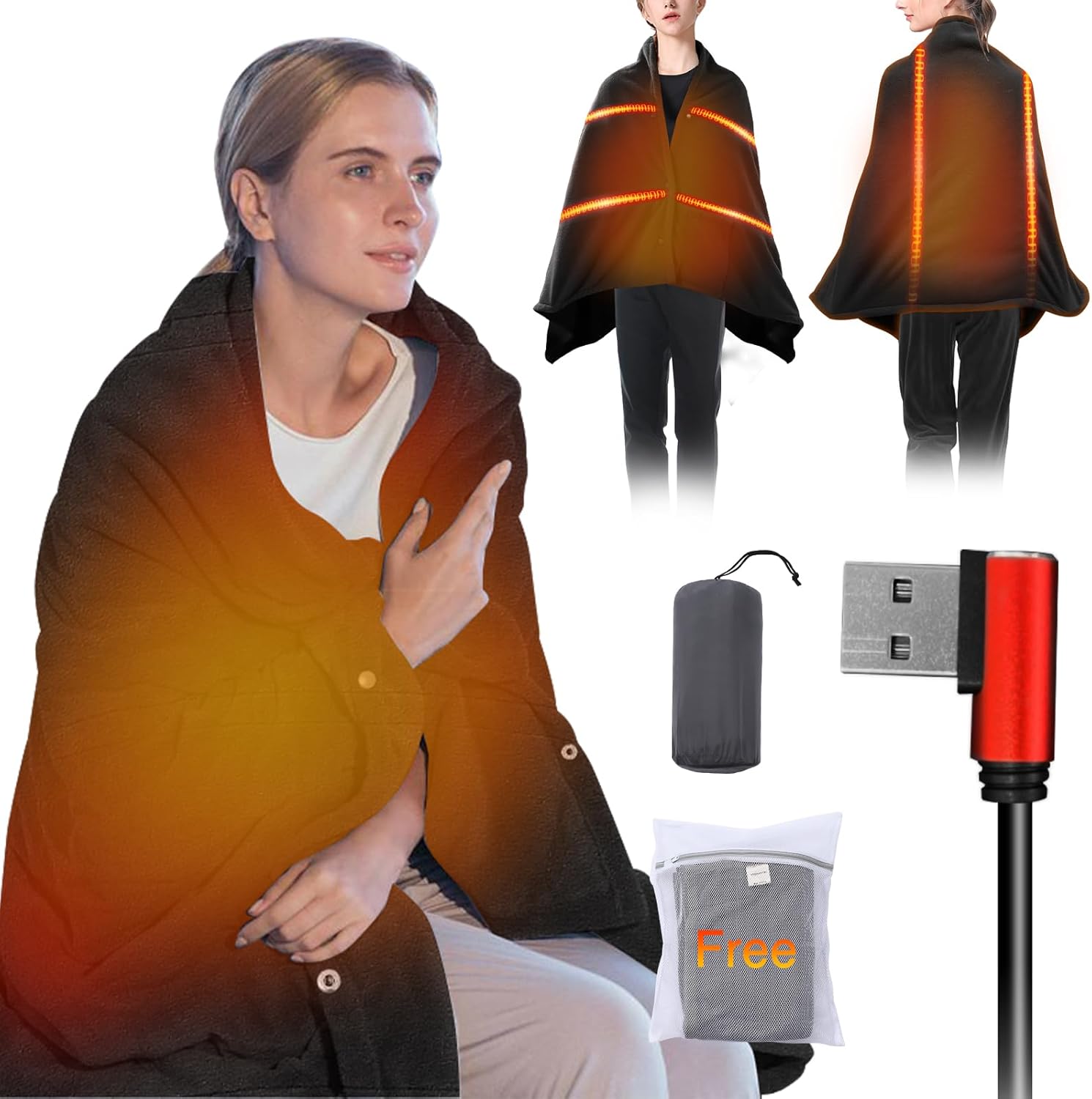 USB Heated Blanket Battery Operated Upgrade Portable Electric Blanket Rechargeable