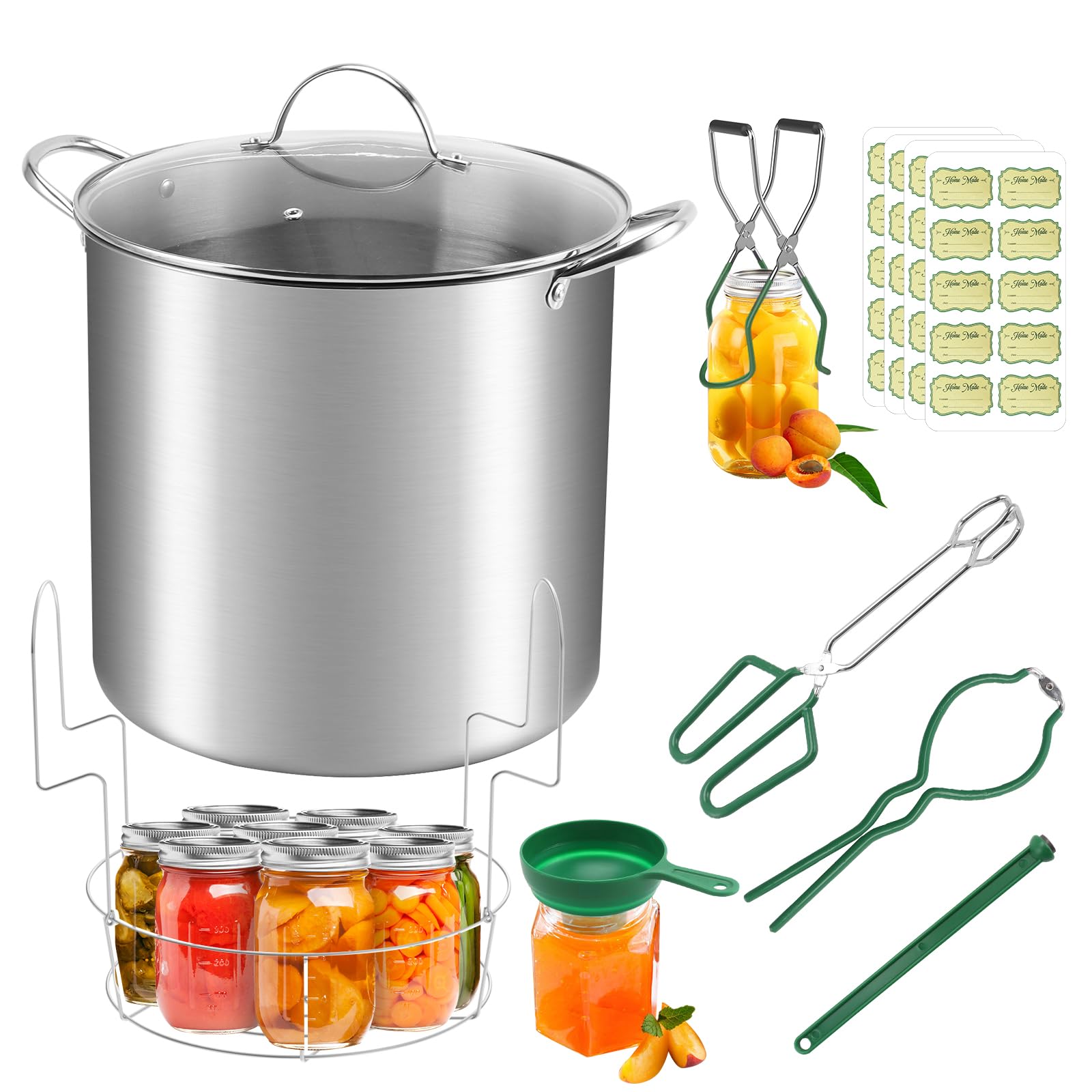 Stainless Steel 21.5QT Water Bath Canning Pot with Rack & Lid, Canning Supplies Starter Kit and 6 Pieces Canning Tools Set, Water bath Canner for Beginner