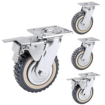 NestChic 4 Pack Heavy Duty Plate Casters Set 8 inch Swivel Wheel with Brake Anti-Skid 360 Degree Ball Bearing Castor Wheels (All Swivel, 2PCS with Brake 2PCS Without)