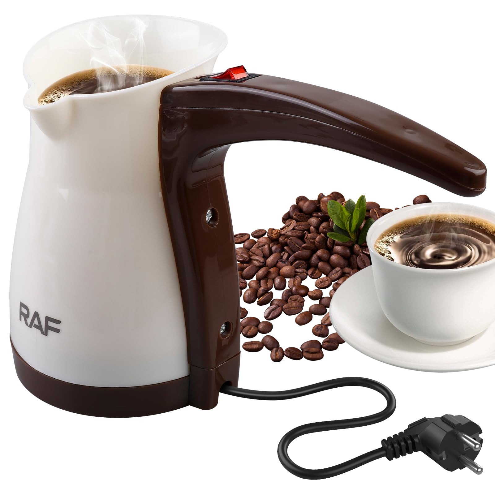 BORDEAG Elektrische Kaffeekanne,500ML Elektrische Kaffeekocher,230v 1000w Elektrische Türkische Kaffeemaschine,Elektrische Türkische Kaffeekanne Für Mocca & Tee,Büro,Reisen,Zuhause(Khaki)