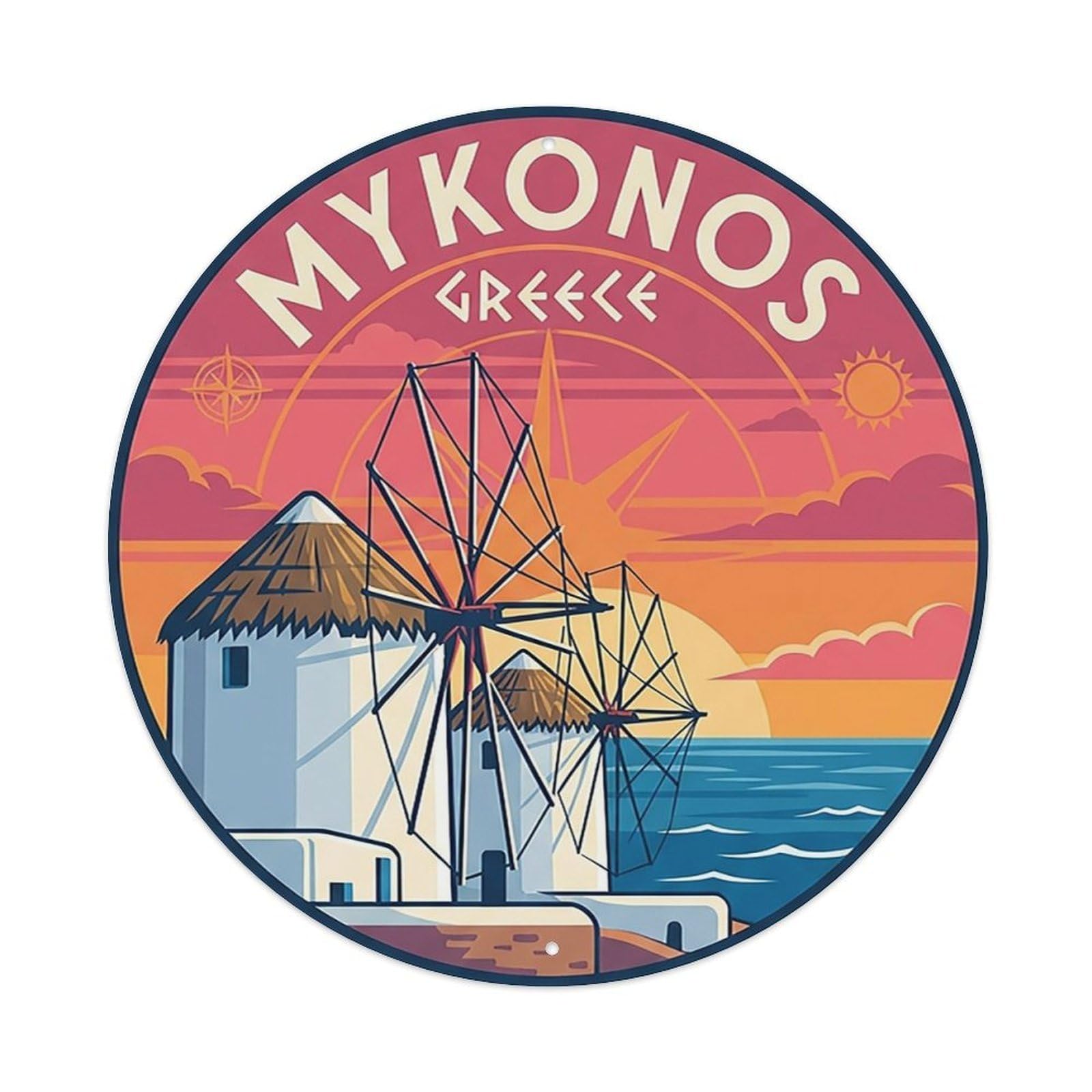 Greece Vintage Travel Mykonos Vintage Metal Tin Sign Plaque Wall Decor for Cafe, Club Bar, Office, Garden Metal Poster 8x8Inch