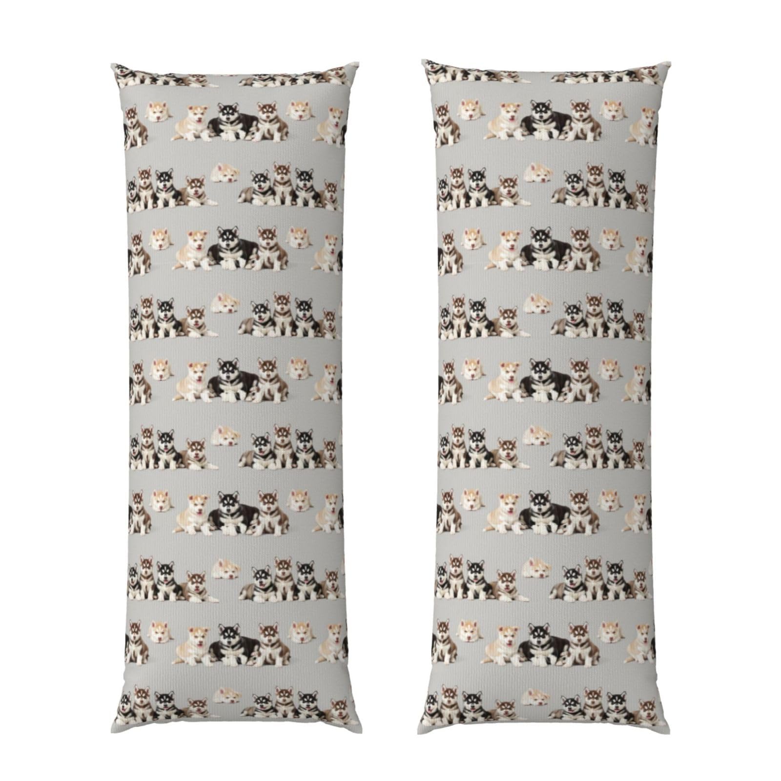 Body Pillow Cover 20x60 Siberian Husky Puppies Dogs Husky, Zippered Microfiber Pillowcase, Soft Cozy Cushion Case, Wrinkle Fade Resistant for Bed Couch