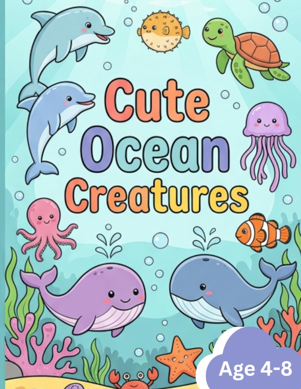 My First Cute Ocean Creatures Coloring Book For Kids Ages 4-8+: 30 Fun and Easy Underwater Animal Coloring Pages for Kids Ages 4–8+ Featuring ... Whales, Octopuses, Crabs, Jellyfish, and More