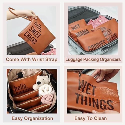 Miniatura 7 de MOMINSIDE Bolsa de pañales Mochila, Bolsa de pañales de cuero Bolsas organizadoras, Bolsa de viaje para bebés, Búsqueda de registro de bebé, Gran