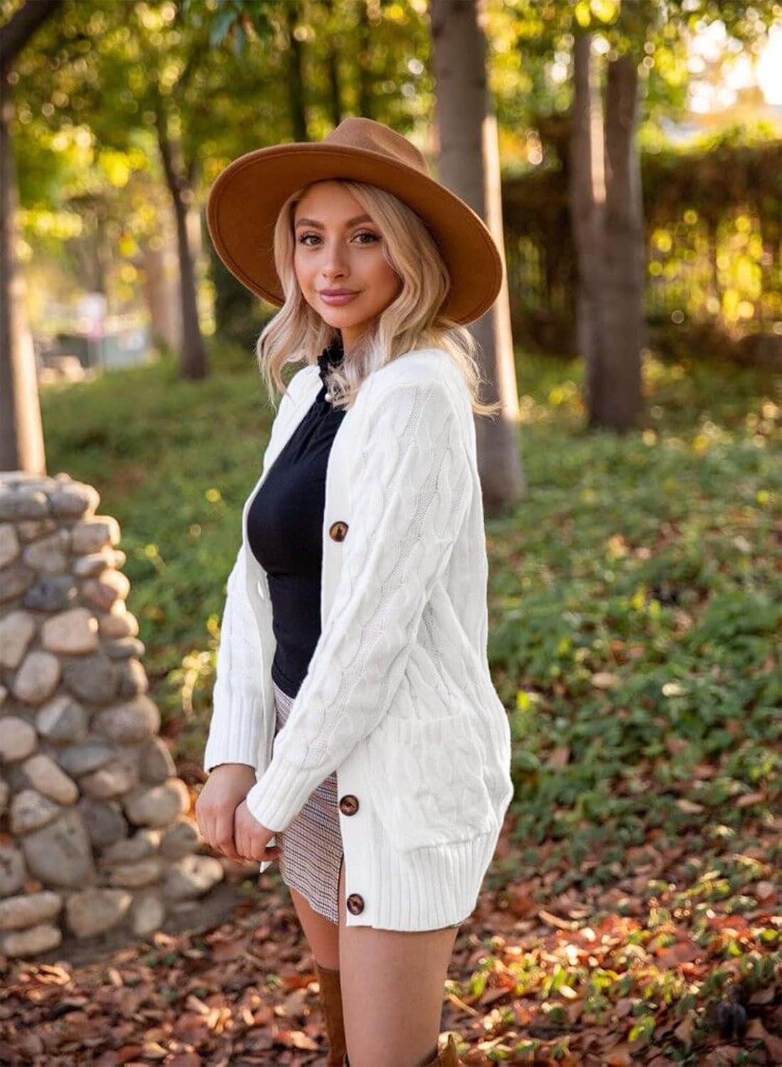 MEROKEETY Women's 2025 Fall Long Sleeve Cable Knit Sweater Open Front Cardigan Button Loose Outerwear - Image 3