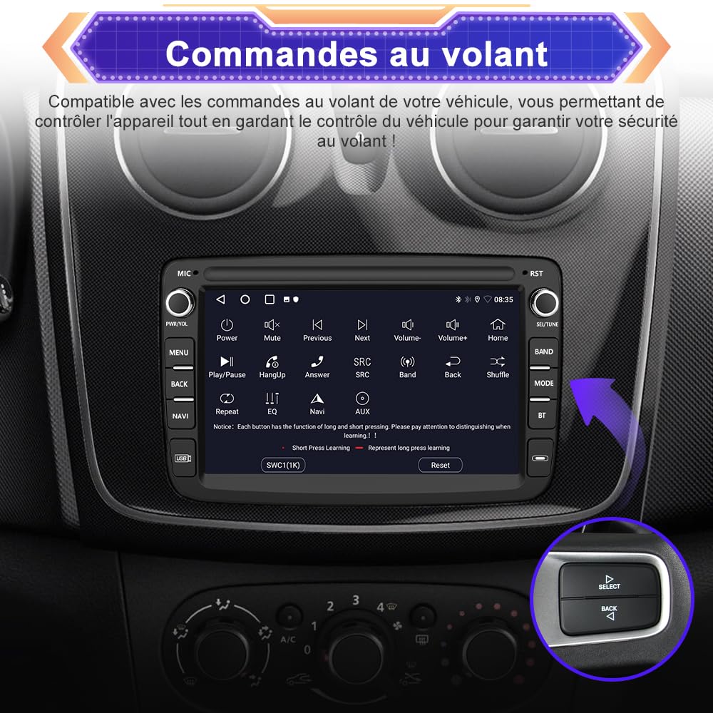 AWESAFE Autoradio Android pour Renault Dacia Duster Sandero Captur Lodgy Symbol Logan Dokker, 7" Écran Tactile [2Go+64Go], CarPlay & Android Auto, GPS, Bluetooth, Commande au Volant, Aide au Parking