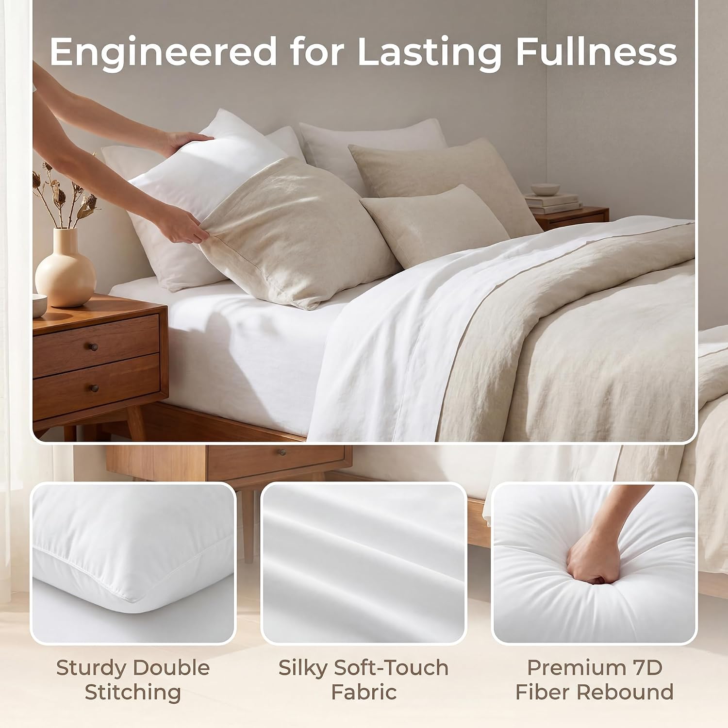 TOPWAVE 12x20 Lumbar Pillow Insert, Fluffy Decorative Pillow for Couch Sofa | Ultra Fluffy Fill, 7D Virgin Fiber, High-Rebound Support, Resists Flattening, Hypoallergenic Fill, Cover Upsize +2"