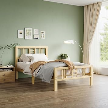 14 Inch High Bamboo Twin XL Bed Frame with Headboard and Footboard, Wood Bed Frame Twin XL Metal Slat Support Heavy Duty, No Box Spring Needed, Easy Assembly, Noise Free, Reinforced
