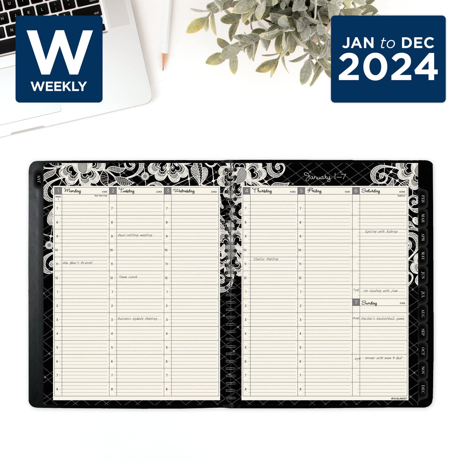 AT-A-GLANCE Agenda settimanale e mensile 2024, libro degli appuntamenti orari, 21 x 28 cm, grande, Lacey (541-905-24)
