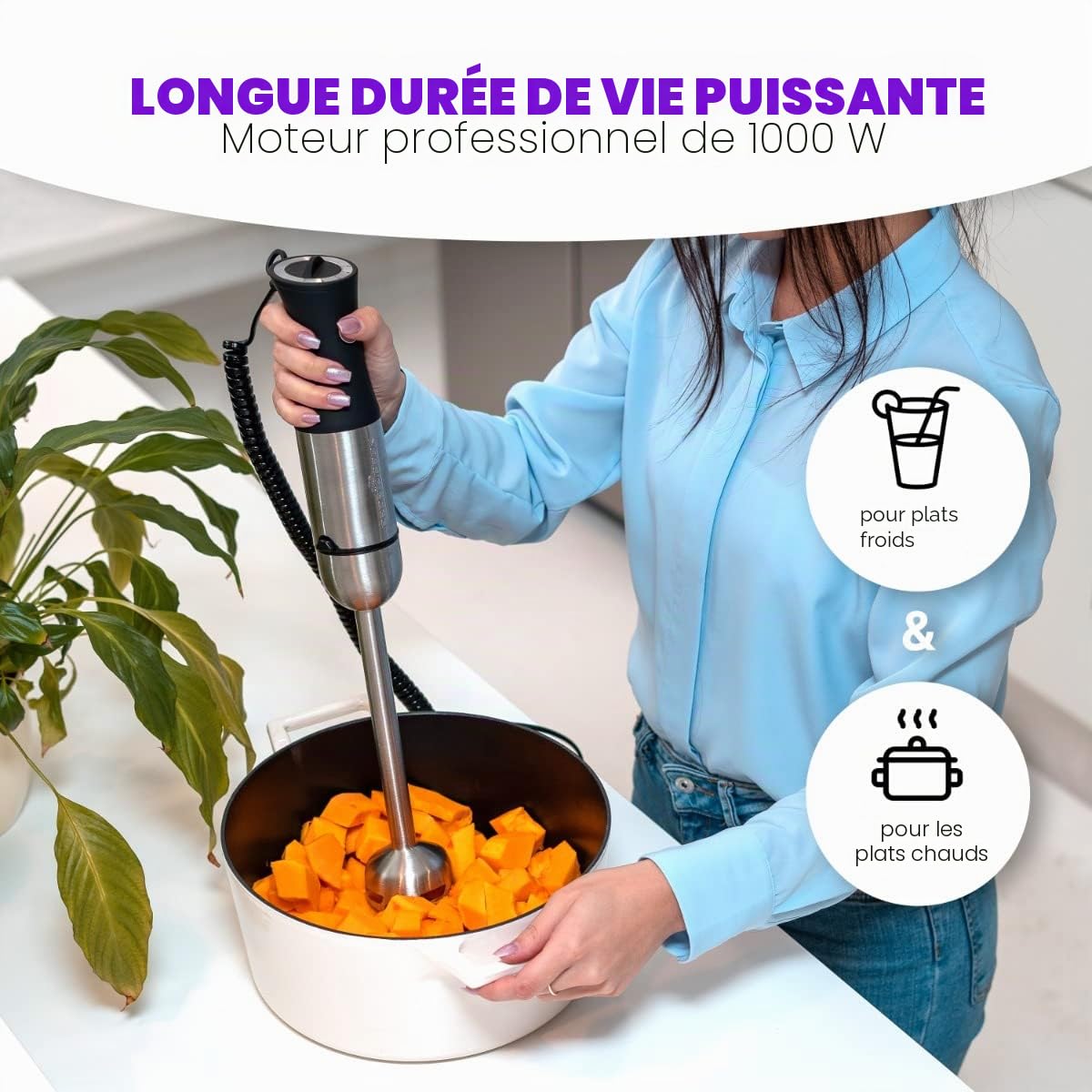 ProfiCook® Mixeur plongeant en acier inoxydable Vainqueur du test avec 1000 watts | | Bâton mixeur avec 4 lames | Acier inoxydable avec poignée ergonomique Soft-Touch | Mixeur PC SM 1094