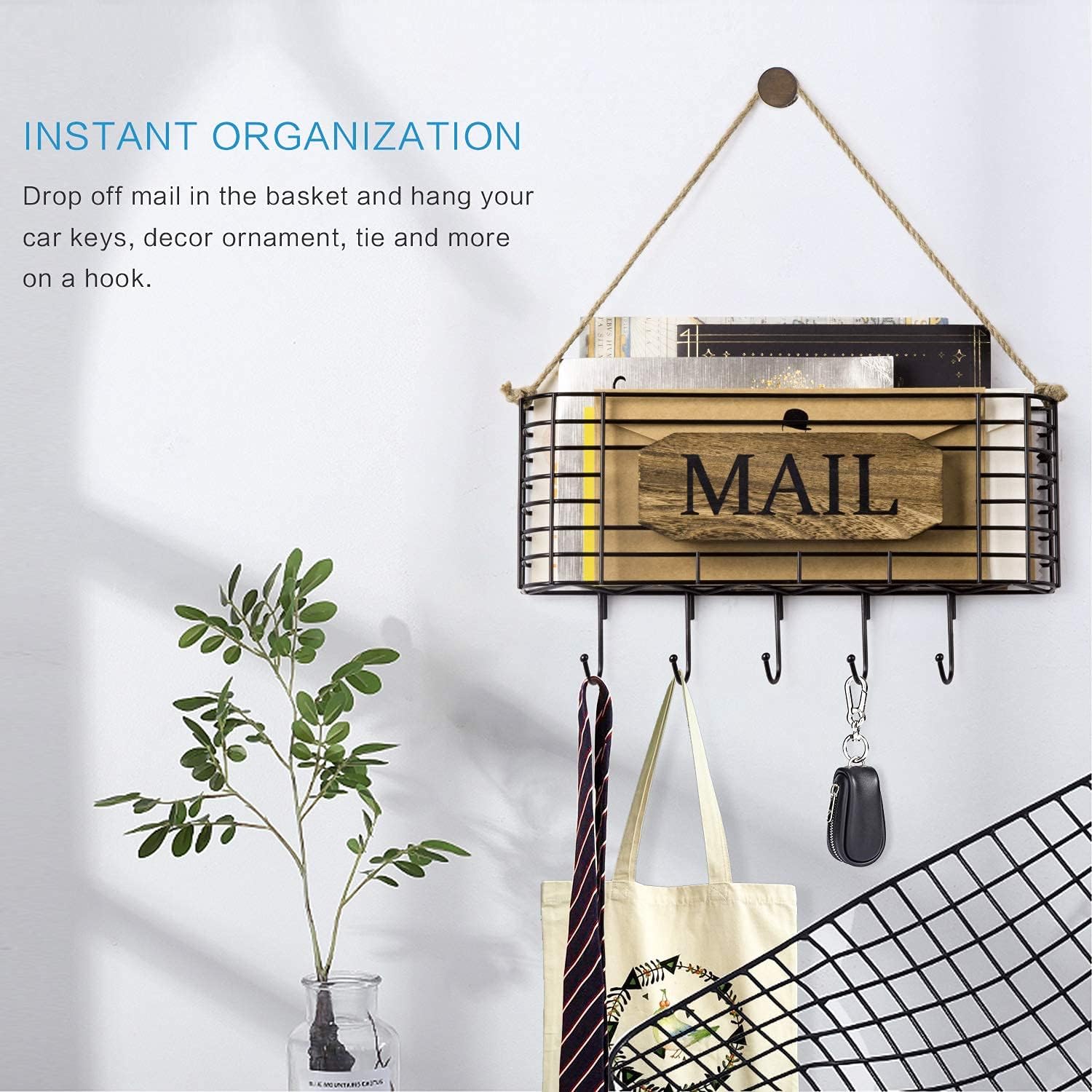 SRIWATANA Rustic Mail Key Holder Wall Mount with 5 Hooks (Contains 2 Items) image 5