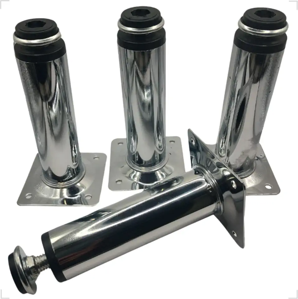 Pé Redondo De Aço Com Regulagem 12cm Para Gabinete Kit 4 (Cromado)