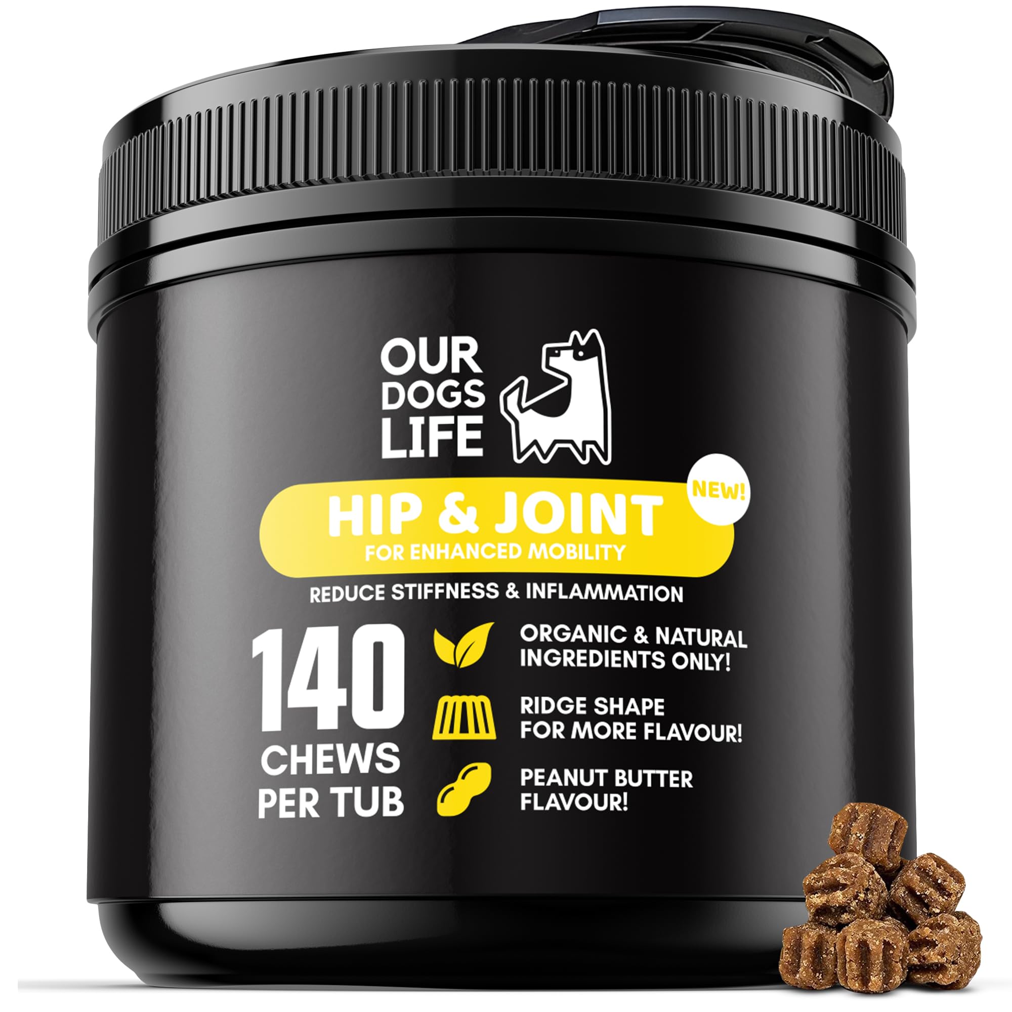 Joint & Hip Supplement for Dogs 140 Chews | Enhance Mobility, Relieve Pain, Reduce Stiffness | Veterinarian-Formulated with Glucosamine, Omega 3 & Green Lipped Mussel | Non-GMO, No Fillers,Gluten Free