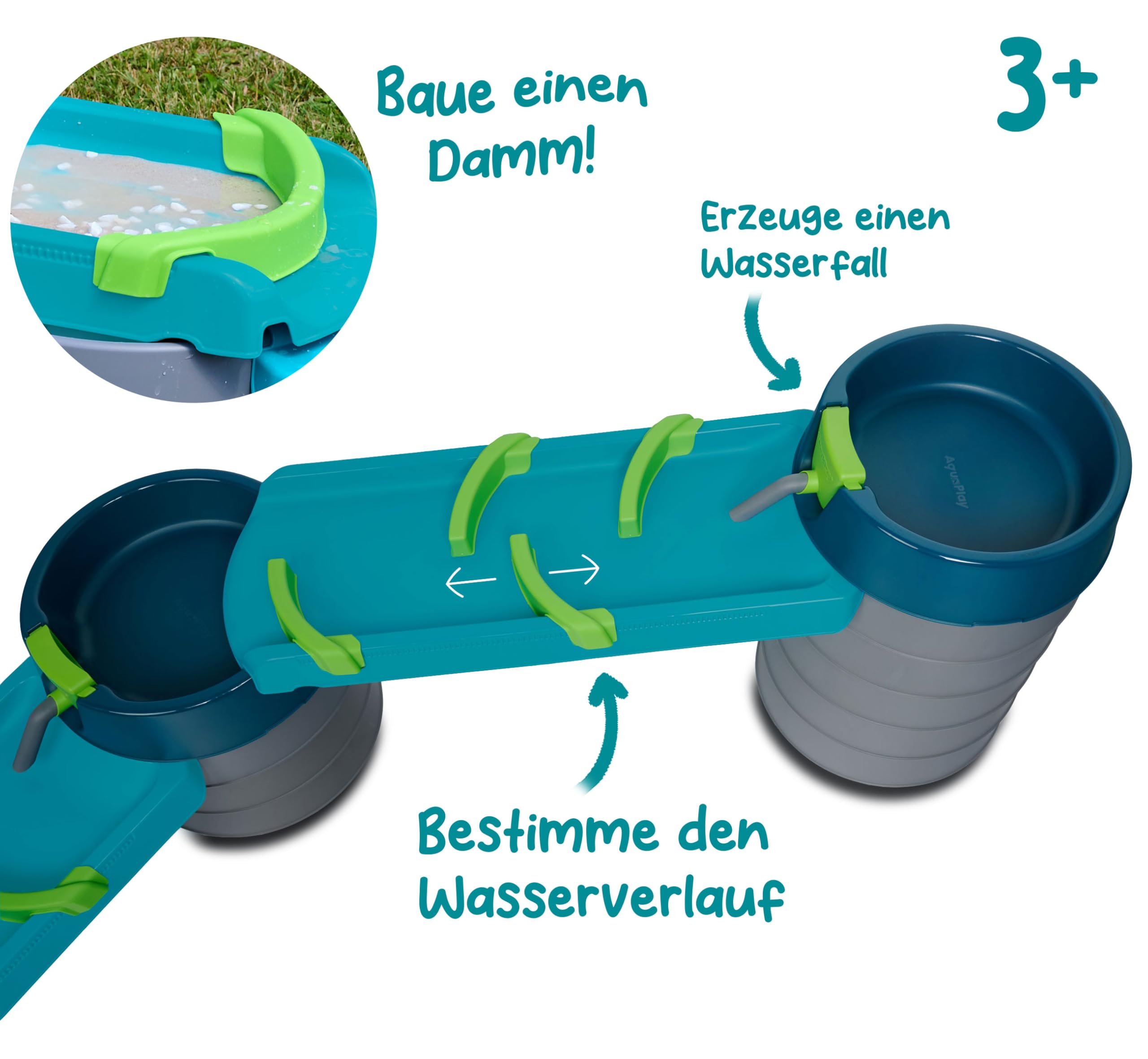 deAO Grote zandwatertafel met 13-delige accessoireset, waterkoker, emmer, zandvorm, hark, schep, tuinwaterspeeltafel, outdoor, strand, activiteitstafel, kinderen