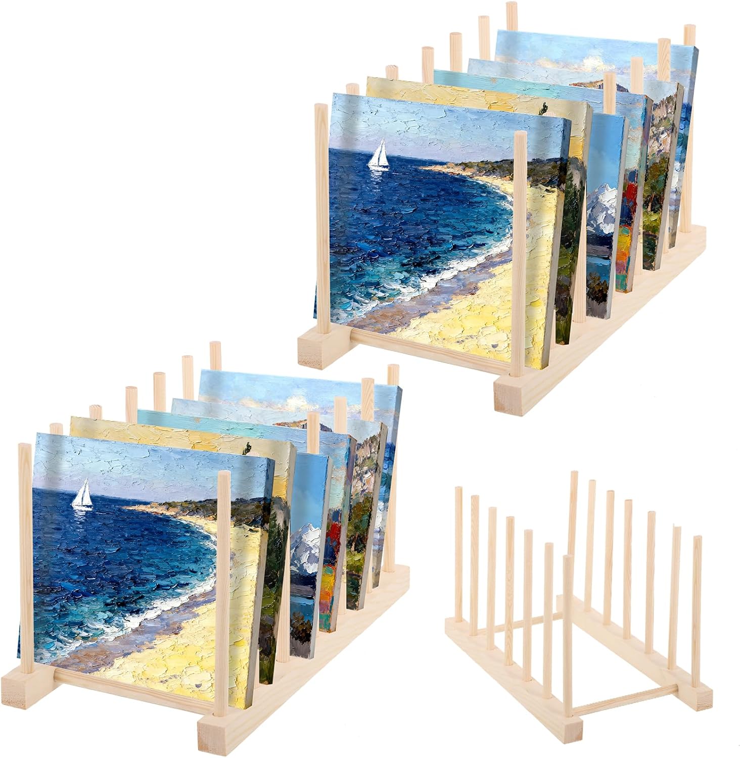 Rainmae 2 Pack Art Drying Rack Art Storage Rack, Wood Kids Bookshelf for Display, 6 Layers Paint Display Rack Storage Stand for Canvas, Art Storage Organizer for Painting Canvas, Tabletop Art Rack